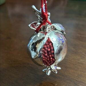 ARDE Silver and Red Decorative Ornament Pomegranate vtg